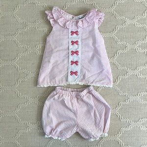 Smockingbird Toddler Girl Dress / Diaper Set in Pink Seersucker
